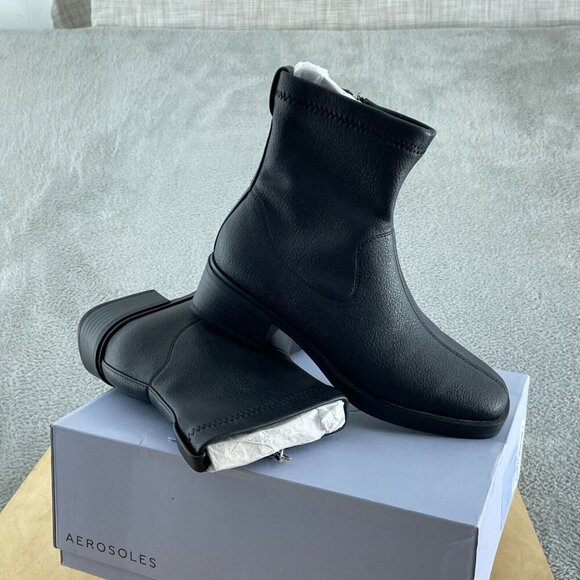 Aerosoles Women's DAZZY Ankle Boot BLACK Faux Leather 7M NWB S023 - Picture 1 of 12
